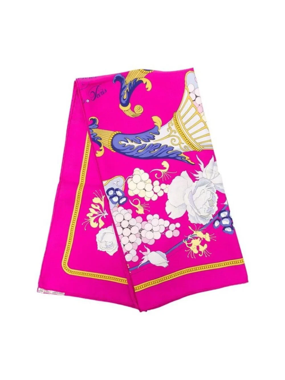 Hermes Carre 90 Fleurs Raisins Grape Flower Scarf Pink Multicolor Silk